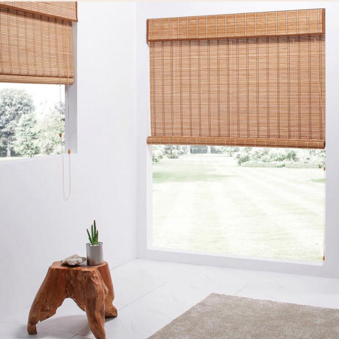 Alam Gaya Tradisional Jendela Kayu Romawi Waterproof Bambu Roll-Up Shades Pintu Pola Horisontal Dibangun dalam Kain Biasa Rumah 0