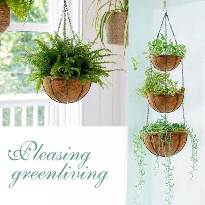 Metal Hanging Basket Dengan Liner Coconut Coir Hanging Flower Basket Dengan Rantai Indoor Outdoor Plant Flower Pot 0