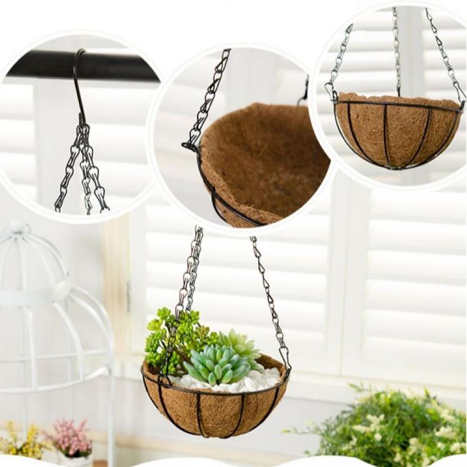 Metal Hanging Basket Dengan Liner Coconut Coir Hanging Flower Basket Dengan Rantai Indoor Outdoor Plant Flower Pot 1