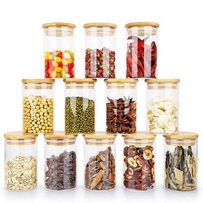 Toples Penyimpanan Makanan Dengan Tutup Bambu Untuk Permen, Kue, Beras, Gula, Tepung, Pasta, Kacang