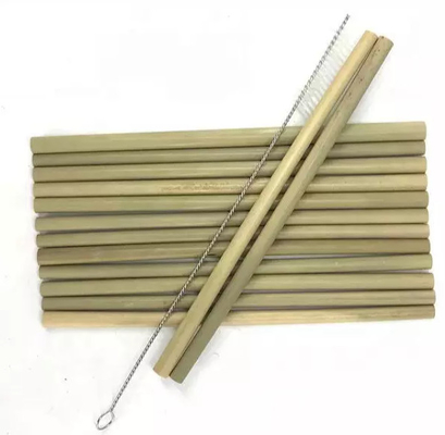 Sedotan Bambu Alami Biodegradable Kustom 20cm Sedotan Lurus Dapat Digunakan Kembali Dengan Sikat