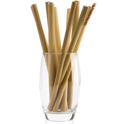 100% Sedotan Bambu Alami Sekali Pakai Hijau Degradable Untuk Minuman Label Laser Logo