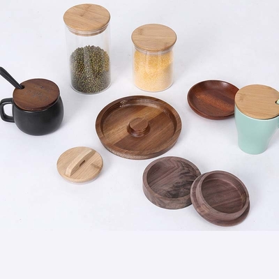Stoples Penyimpanan Dapur Tutup Toples Bambu Bulat Persegi Dengan Cincin Silikon Kedap Udara