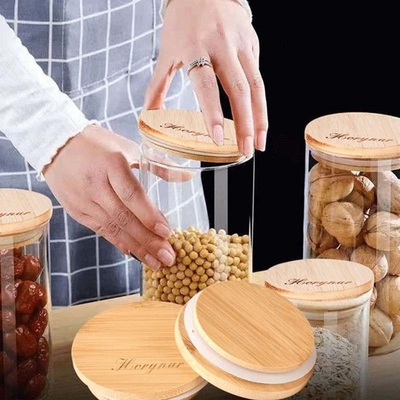Tutup Kayu Kustom Tahan Jamur Sereal Biskuit Penyimpanan Jars Penggunaan Dapur Rumah