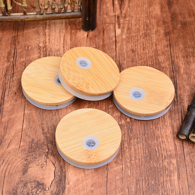 Tutup Bambu Bahan Baku Bambu Kustom dengan Cincin Segel Silikon untuk Stoples Kaca