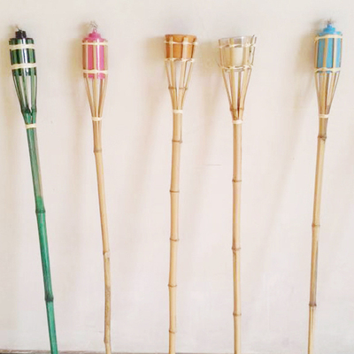 Yard Garden Outdoor Bamboo Tiki Torch Dengan Tabung Minyak Pengganti yang Dapat Diisi Ulang