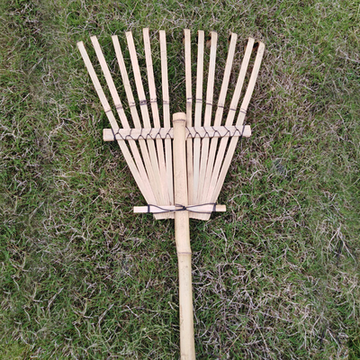 12 Tine 140cm Bamboo Rake Buatan Tangan Untuk Pool Leaf Garden Lawn Rake
