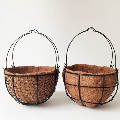Rangka Logam Bambu Coco Liner Pot Bunga Taman Luar Ruangan Diameter 27cm