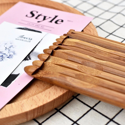 Jarum Alat Jahit Kepala Tunggal Bambu Pegangan Crochet Hook Carbonized Knitting