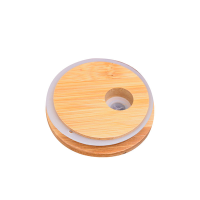 Silicon Ring Bambu Tutup Kedap Udara Mulut Lebar Mason Jar Kaca Kaleng Bir Dengan Lubang Jerami