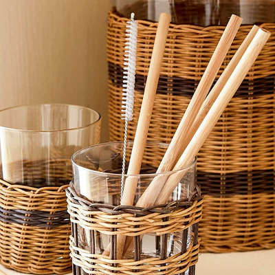 Reusable Eco Friendly 20x0.8cm Sedotan Minum Bambu Dapat Digunakan Kembali Dengan Sikat