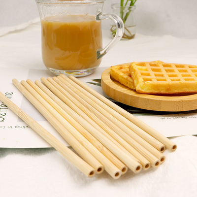 100% Sedotan Bambu Alami Sekali Pakai Hijau Degradable Untuk Minuman Label Laser Logo