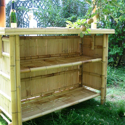 Cabana Party Bamboo Tropical Tiki Bar 220x160cm Dengan Bangku Rak Di Bawah Kabinet