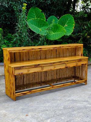 Tiki Bar Bambu Tinggi 220 Cm Dengan Atap 4 Buah Bangku Bar Bambu