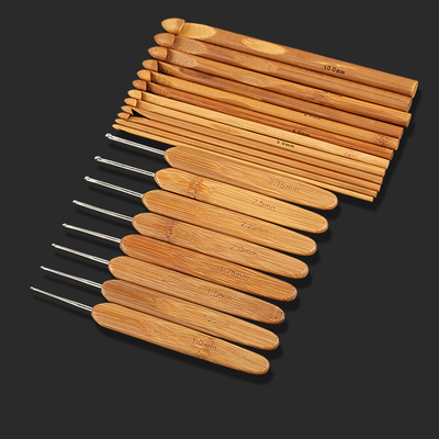 Gagang Bambu Kait Rajut Set Jarum Rajut Aksesoris Jahit Kepala Stainless Steel
