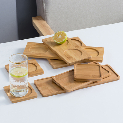 6 Pack 9cm Bambu Coaster Bentuk Bulat Laser Logo Bar Home Cup Coaster