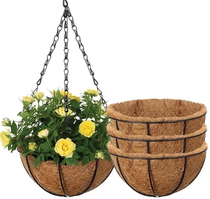 Metal Hanging Basket Dengan Liner Coconut Coir Hanging Flower Basket Dengan Rantai Indoor Outdoor Plant Flower Pot