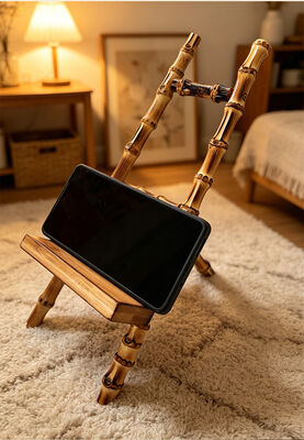 Stand Desktop Bambu Alam dengan Fungsi 3-in-1 untuk Melihat Hands-Free dari Tablet Ponsel dan Buku