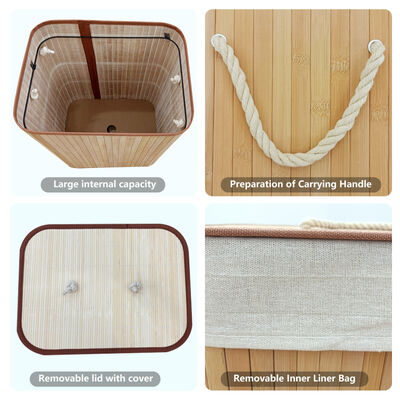 Natural bamboo laundry basket with cotton liner.